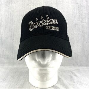 Bubble Mansion Black Fitted Ball Cap Sz S/Med Pre-curved Bill with White Accent